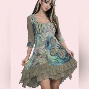 Fleur De Lis Patchwork Boho Max Dress Anthropologie Fairycore Cottagecore S